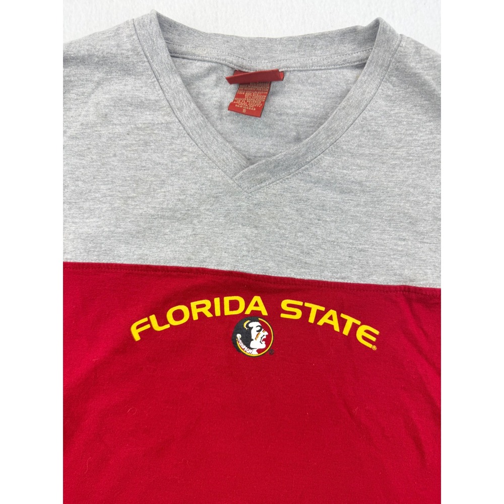 Red Oak Florida State Seminoles V-Neck Colorblock Long Sleeve Shirt Red Gray S - Picture 2 of 12
